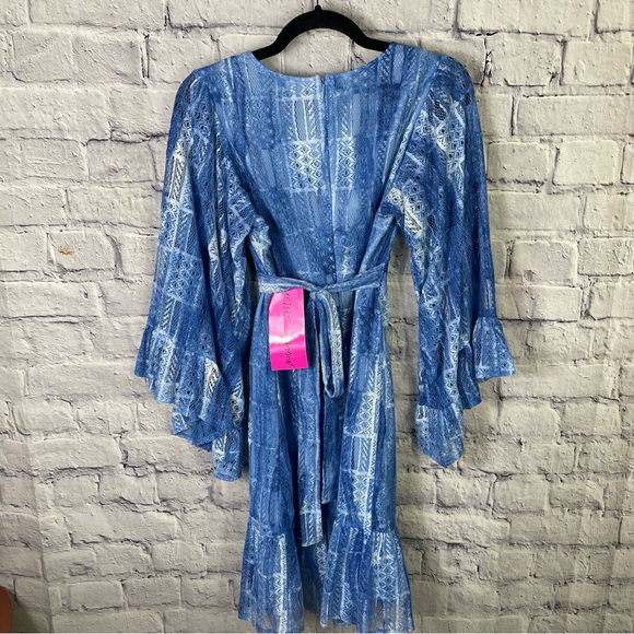Betsey Johnson Bambi Blue Lace Patch Boho Kimono Dress Statement Sleeves 8 - Picture 6 of 15